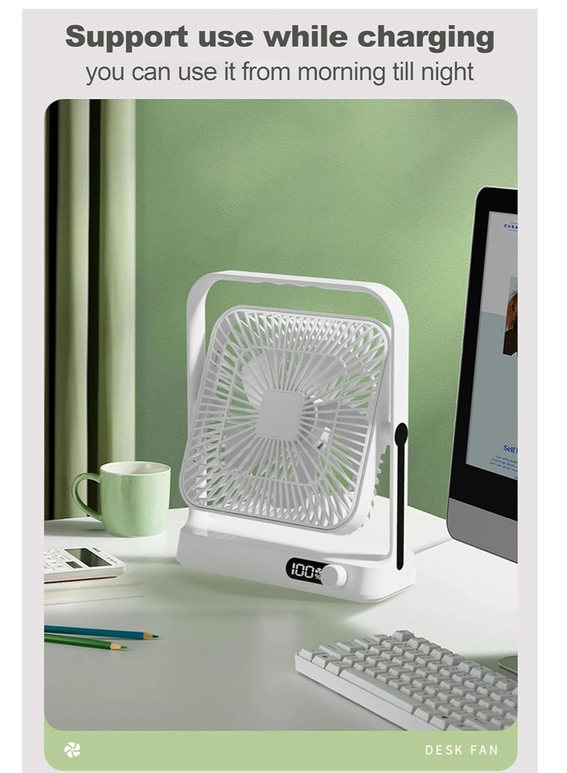 Vparty Table Fan Battery Rechargeable, 3600mAh 380° Foldable Portable Personal Fan With Power Display, Ultra Quiet Desktop Fans Suitable for Home Office Travel Outdoor, 5 Speeds (Khaki)  - Image 5
