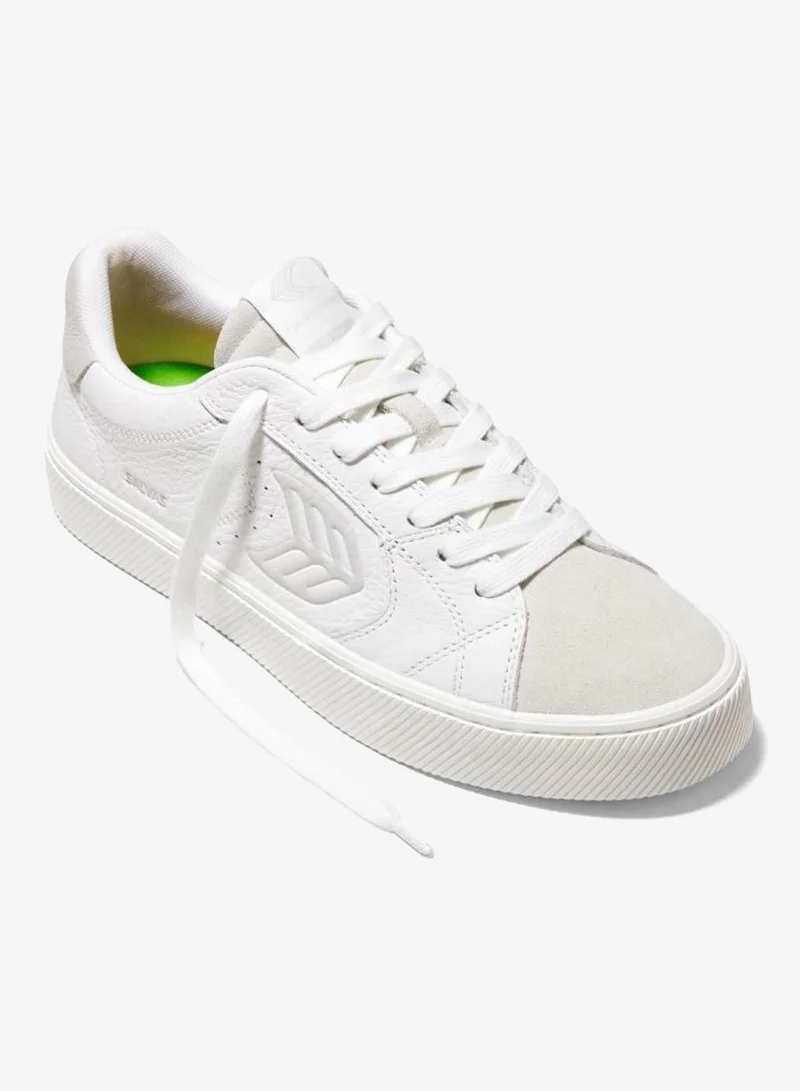 كاريوما SALVAS White Premium Leather Vintage White Suede Ice Logo Sneaker