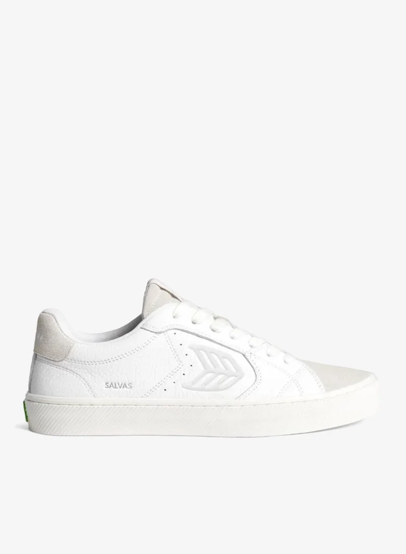 SALVAS White Premium Leather Vintage White Suede Ice Logo Sneaker