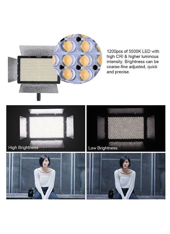 YONGNUO YN1200 Pro LED Video Light 5500K/5600K Photography and Video Recording Fill Light w/ 2Pcs CT Filters & Remote Controller Adjustable Brightness CRI≥95 Support APP Remote Control Studio Lighting