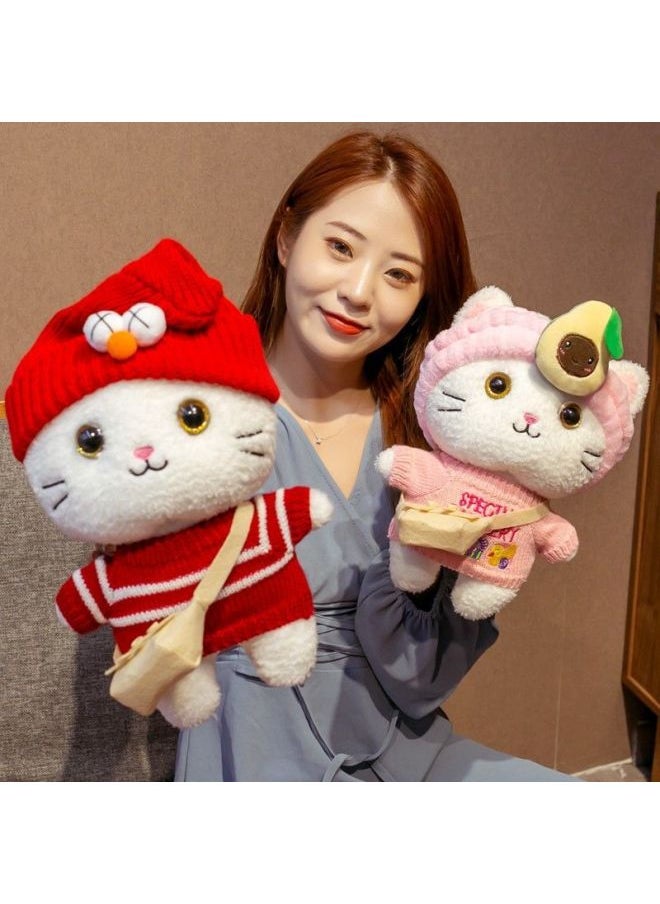 Generic - Internet Celebrity Cute Cat Plush Toy Doll Doll Children's Birthday Gift Small Doll For Girlfriend Girl Cute-Height:5 Colors Love Hair Band + Green Skirt + Strawberry Bag-30cm - Image 1