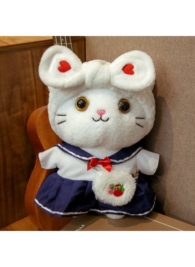 Generic - Internet Celebrity Cute Cat Plush Toy Doll Doll Children's Birthday Gift Small Doll For Girlfriend Girl Cute-Height:5 Colors Love Hair Band + Green Skirt + Strawberry Bag-30cm - Image 1