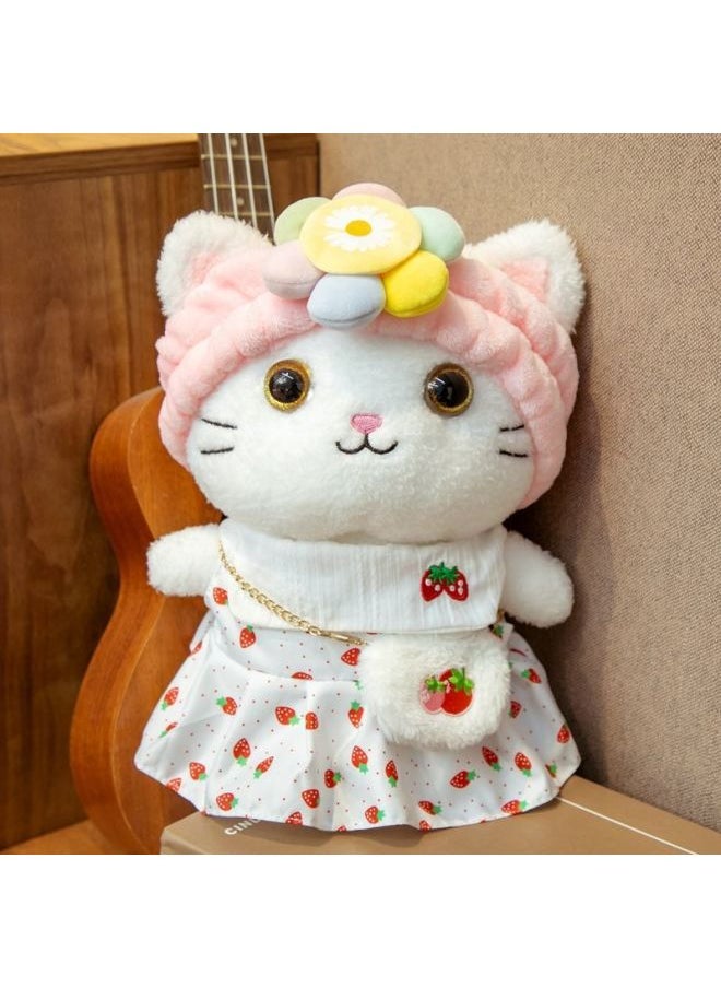 Generic - Internet Celebrity Cute Cat Plush Toy Doll Doll Children's Birthday Gift Small Doll For Girlfriend Girl Cute-Height:5 Colors Love Hair Band + Green Skirt + Strawberry Bag-30cm - Image 1