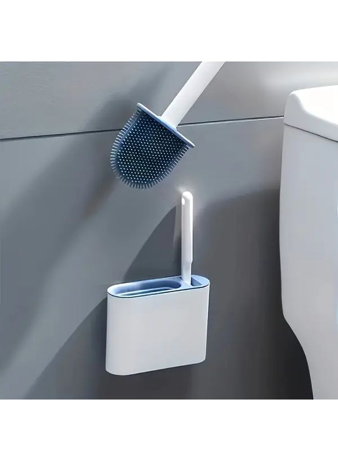Gray Long Handle Toilet Brush Set With Wall Mount Bracket Hygienic Space Saving Bathroom Cleaning Tool - Image 1