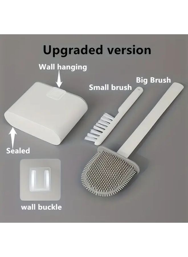 Gray Long Handle Toilet Brush Set With Wall Mount Bracket Hygienic Space Saving Bathroom Cleaning Tool - Image 2
