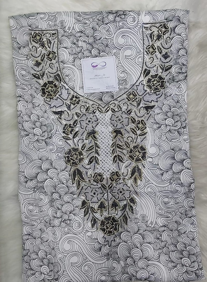 الريش البنفسجي  تطريز مخاوير خليجية  جلابية مطرزة من غير خياطة - Image 1