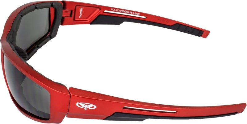 Global Vision نظارات ركوب موتوسيكل ATV padded من Global Vision 3 أزواج مع عدسات مدخنة - إطارات حمراء وزرقاء ورمادية - Image 2