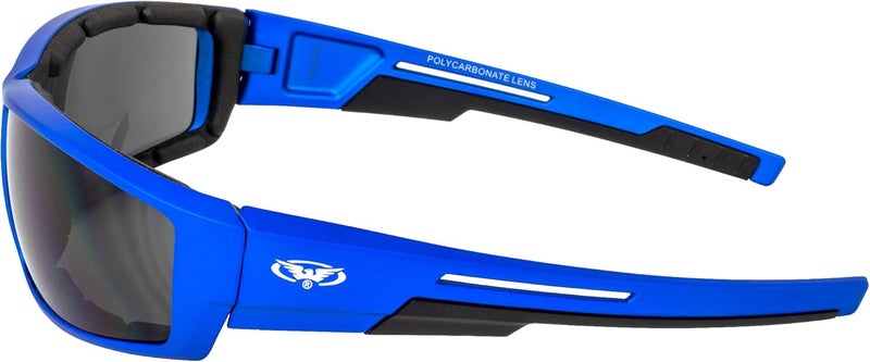 Global Vision نظارات ركوب موتوسيكل ATV padded من Global Vision 3 أزواج مع عدسات مدخنة - إطارات حمراء وزرقاء ورمادية - Image 4