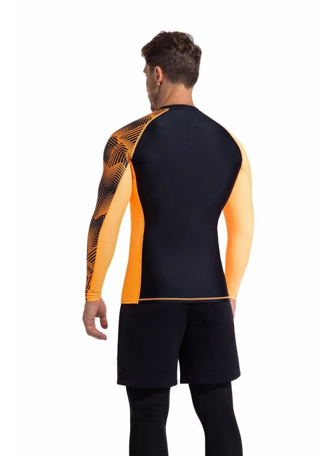USKOY Men's Rash Guard Long Sleeve Sun Protection UV SPF UPF 50+ Fishing Shirts Lightweight Quick Dry Swim Shirts Nylon Black Orange Large - Image 2