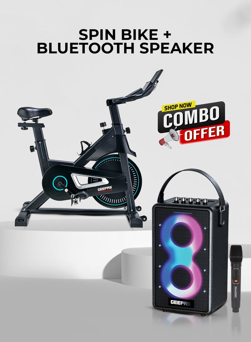 GEEPAS Home fitness workout kit, Spin bike with Bluetooth connectivity + RGB Bluetooth speaker with wireless microphone - Image 3