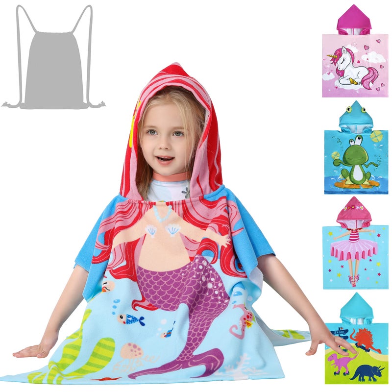 Athaelay Athaelay Lightweight Microfiber Hooded Beach Towel for Kids Toddlers BathPoolSwim Poncho Coverups Swimwear 3D Mermaid with Bag 