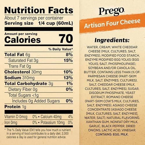 Prego Artisan Four Cheese Alfredo Pasta Sauce, 14.5 oz Jar - Image 2