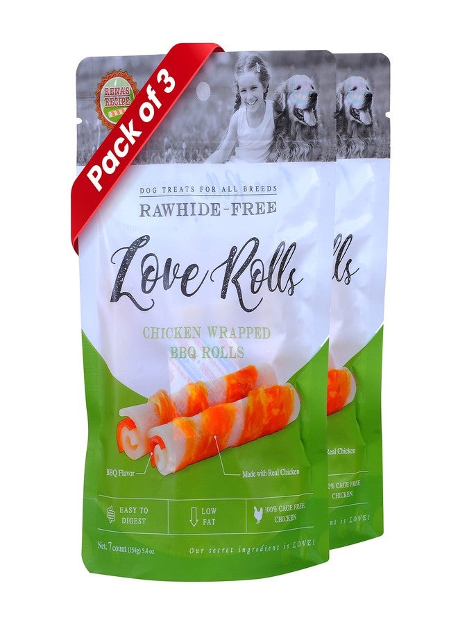 Rena’s Love Chicken Wrapped Barbeque Rolls Dog Treats - BBQ Flavoured High Protein Dog Chews, Rawhide-Free Cage-Free Chicken Training Treats for Dogs, 462g Pack of 3 - Image 2