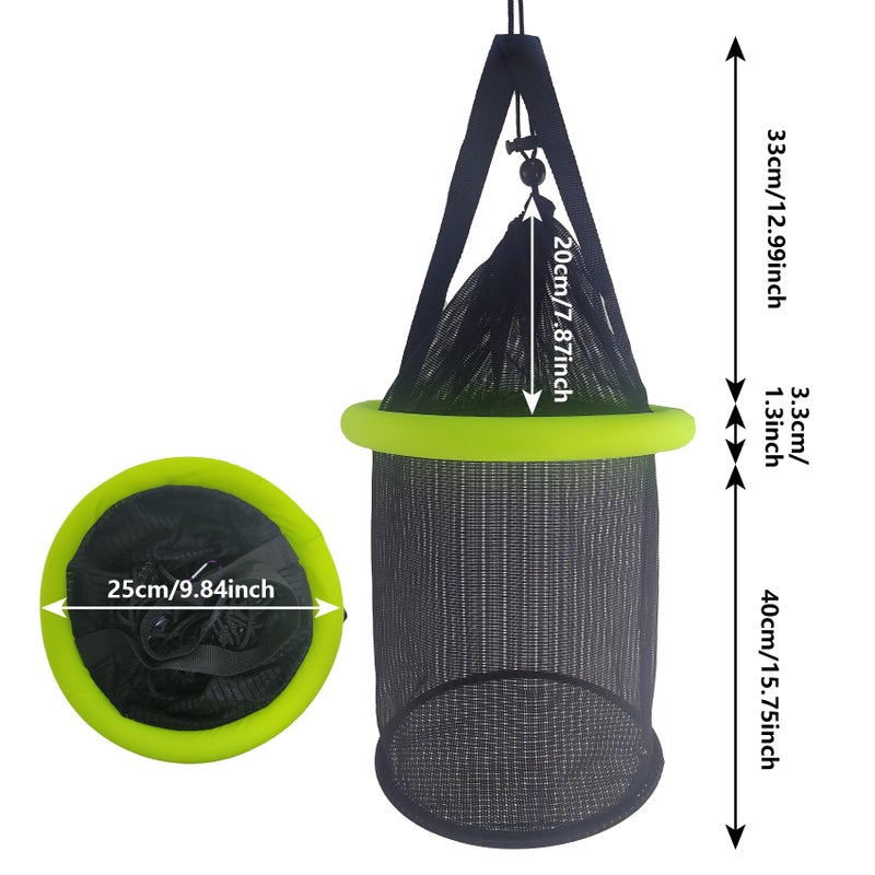 Aventik Floating Fish Basket Nylon Net Cage for Live Bait Storage, Kayak Fishing Accessories, 15.7in/40cm Height 9.8'' Diameter (Diameter of The Bottom: 9.8"/25cm) - Image 3