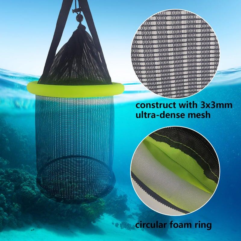 Aventik Floating Fish Basket Nylon Net Cage for Live Bait Storage, Kayak Fishing Accessories, 15.7in/40cm Height 9.8'' Diameter (Diameter of The Bottom: 9.8"/25cm) - Image 4