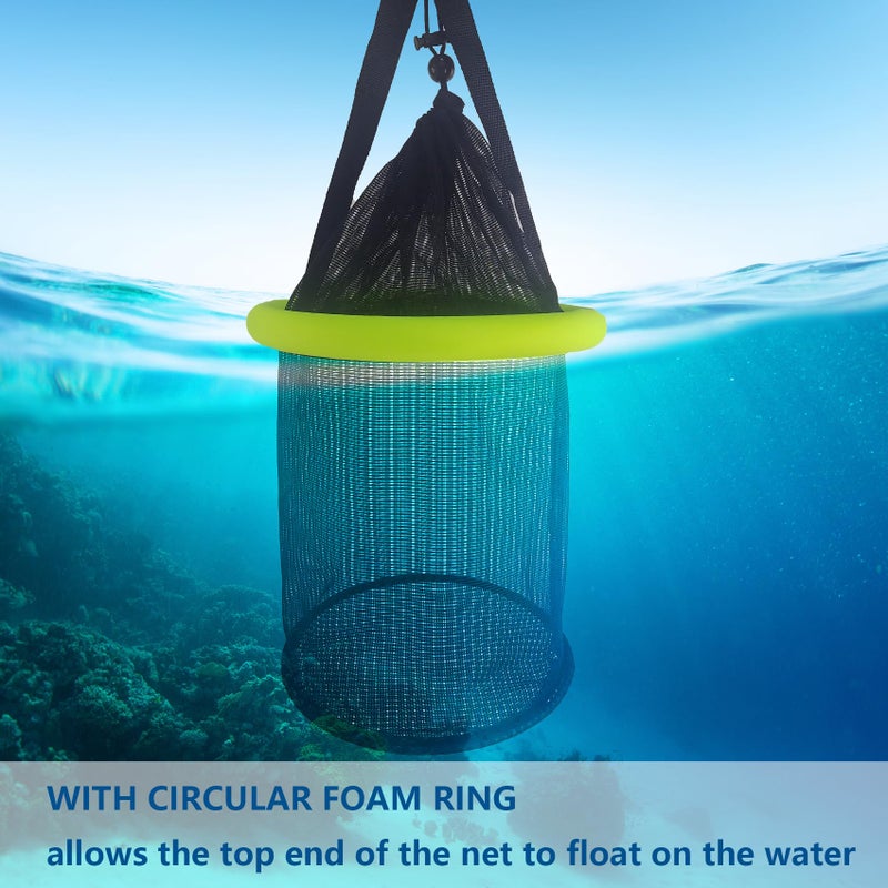 Aventik Floating Fish Basket Nylon Net Cage for Live Bait Storage, Kayak Fishing Accessories, 15.7in/40cm Height 9.8'' Diameter (Diameter of The Bottom: 9.8"/25cm) - Image 2