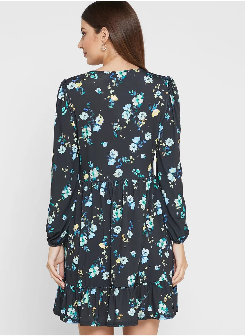 Oasis Floral Print Ruffle Detail Tiered Dress