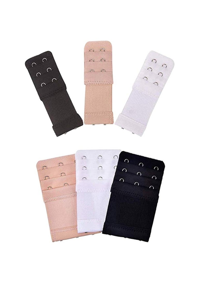 TLAXCA Women Bra Extenders Elastic Bra Strap Extenders 3 Rows 6pcs， 2and3 Hooks for Female Ladies Black Apricot White  - Image 1