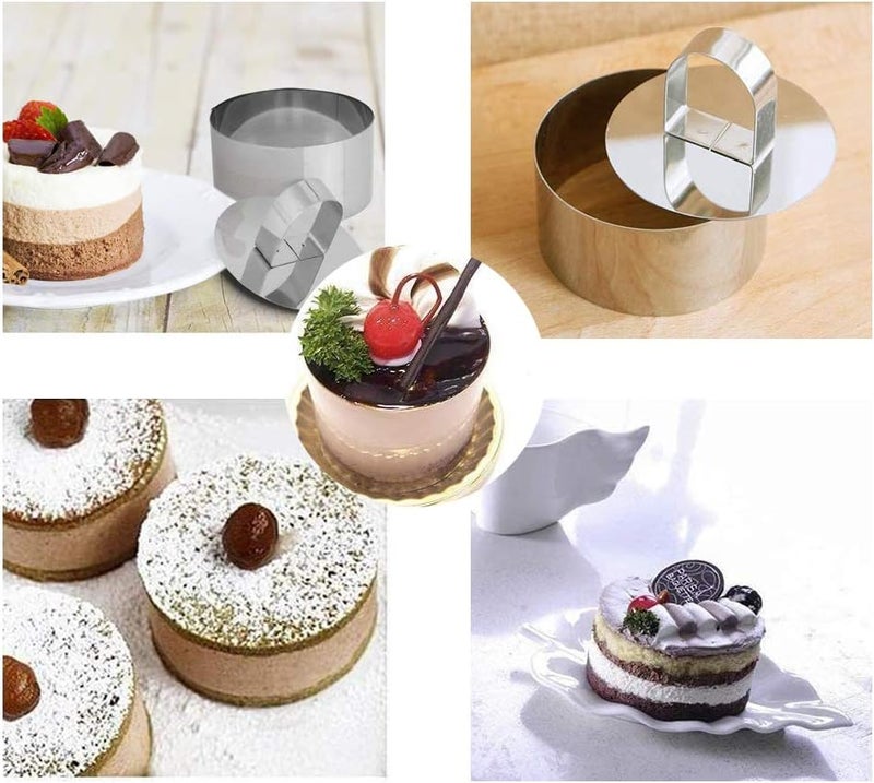 Defemim Stainless Steel 3D Cake Molds with Pusher Lifter Cooking Rings Set of 4,Baking Dish Bakeware Tools Cupcake Mold Mousse Ring Cheese Tools Salad Cake Dessert Mould(4 Different Shapes) - Image 5