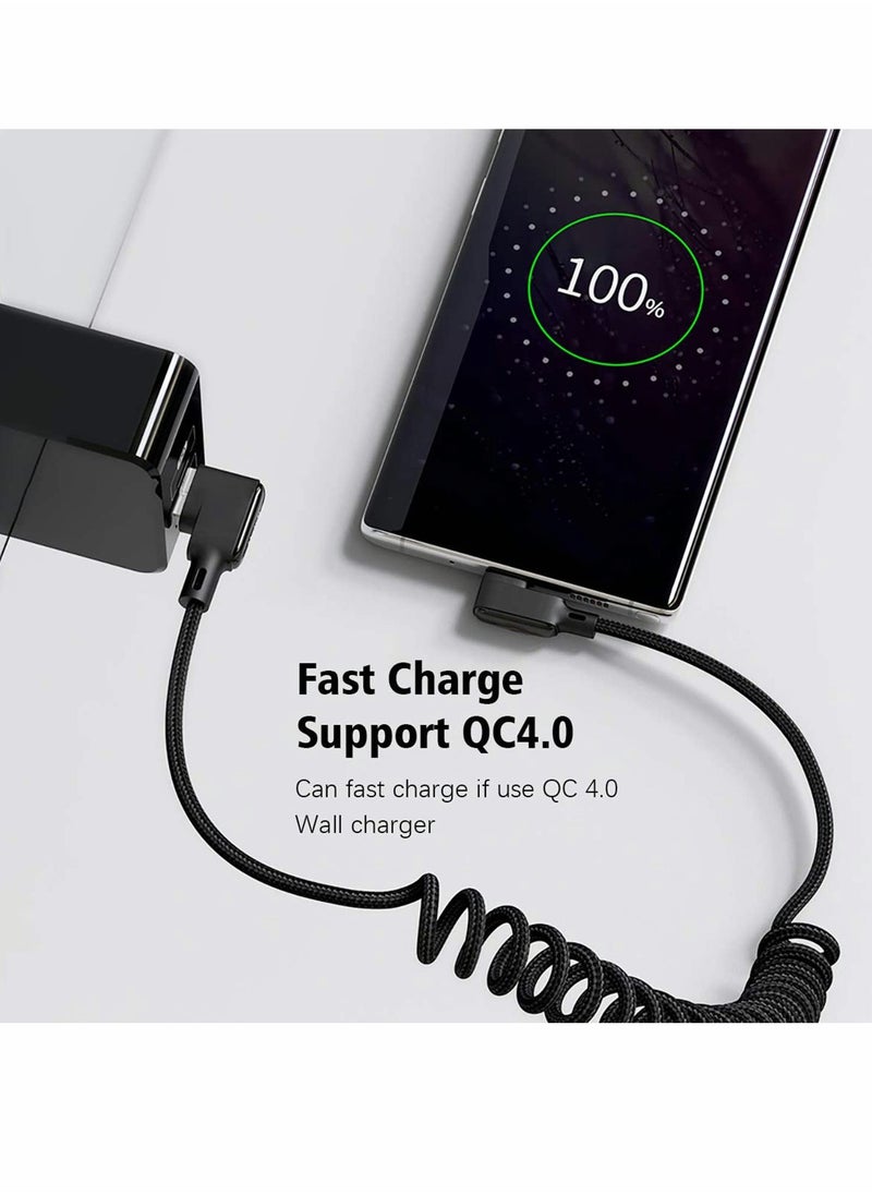 90 Degree Coiled USB C Charging Cable, Scalable Spring Design, 15W 3A Fast Charging, High Speed Data Transfer for All C Port Devices, Length Adjustable from 40 to 180 cm