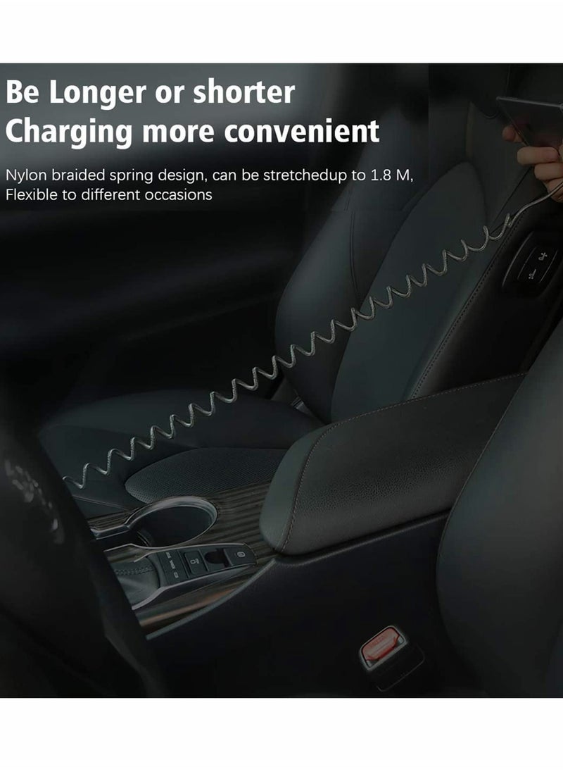 90 Degree Coiled USB C Charging Cable, Scalable Spring Design, 15W 3A Fast Charging, High Speed Data Transfer for All C Port Devices, Length Adjustable from 40 to 180 cm