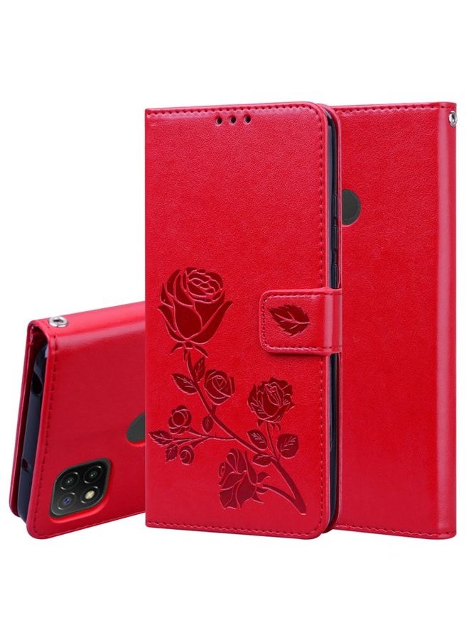 HuHa Case Cover For Xiaomi Redmi 9C Rose Embossed Horizontal Flip PU Leather Case with Holder & Card Slots & Wallet Red 