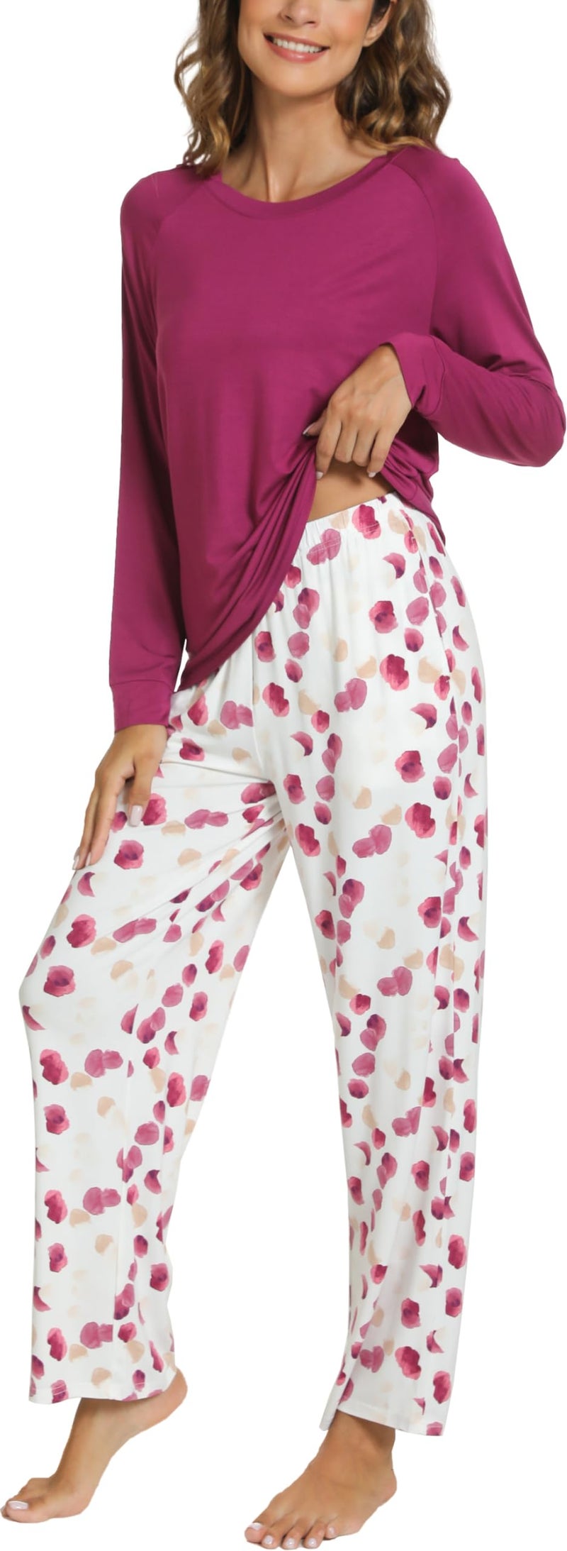 GYS Womens Pajama Sets Long Sleeve Sleepwear Comfy 2 Piece Ladies Pj Sleep Set Viscose Made from BambooPurpleXLarge