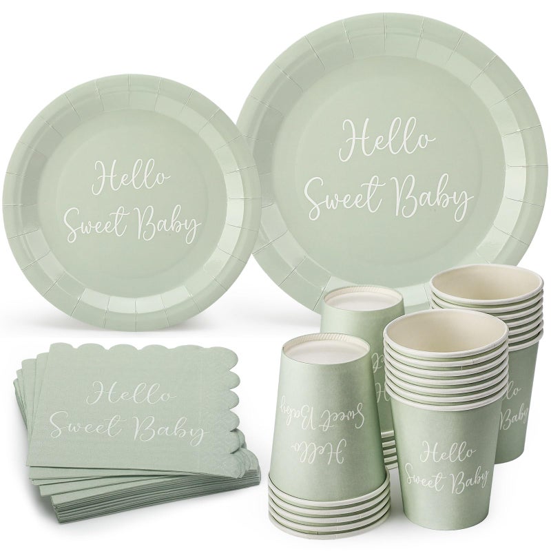 Mifoci 122 Pcs Baby Shower Sage Green Party Supplies Include 7 Inch 9 Inch Disposable Sage Green Paper Plates 9 oz Paper Cup