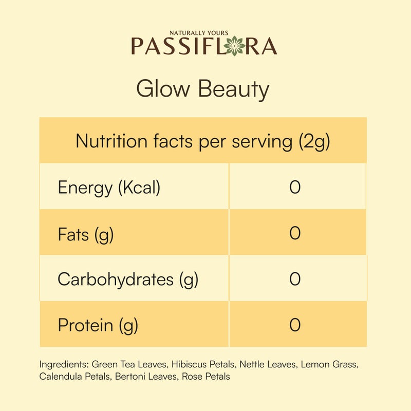 Passiflora شاي الأعشاب الجمالية باسيفلورا جلو | مزيج شاي أعشاب طبيعي 100% | شاي أخضر كركديه ورد قراص كالندولا ليمون غراس | 30+ حصة - Image 2