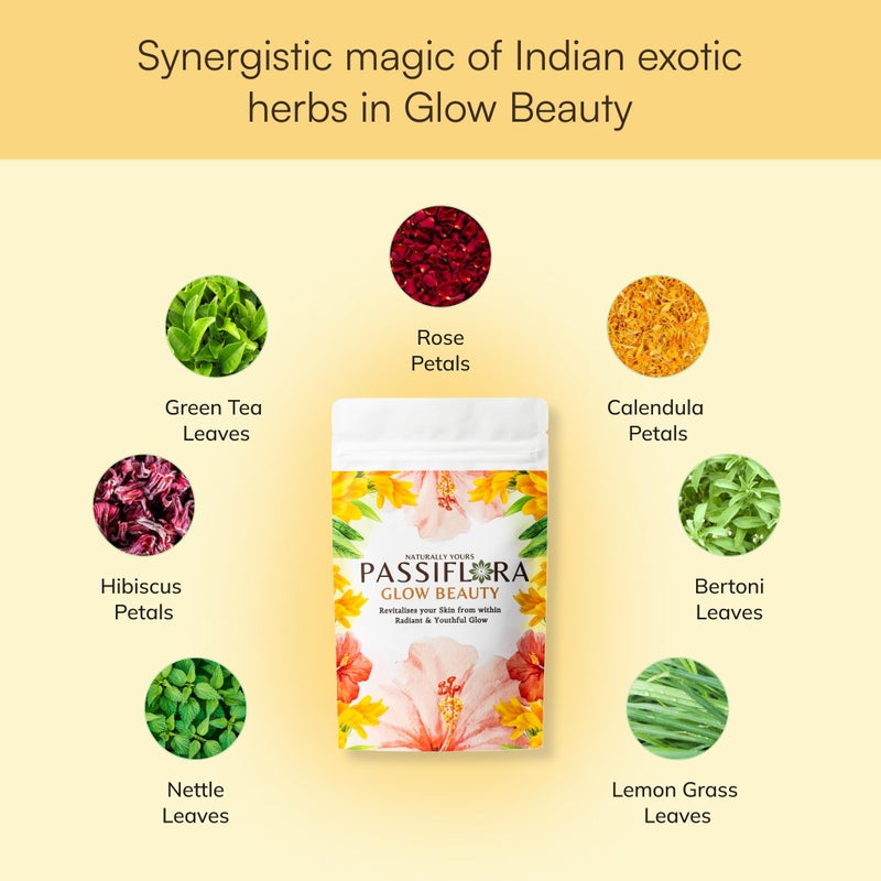 Passiflora شاي الأعشاب الجمالية باسيفلورا جلو | مزيج شاي أعشاب طبيعي 100% | شاي أخضر كركديه ورد قراص كالندولا ليمون غراس | 30+ حصة - Image 5