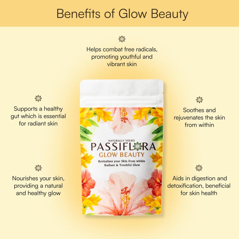 Passiflora شاي الأعشاب الجمالية باسيفلورا جلو | مزيج شاي أعشاب طبيعي 100% | شاي أخضر كركديه ورد قراص كالندولا ليمون غراس | 30+ حصة - Image 4
