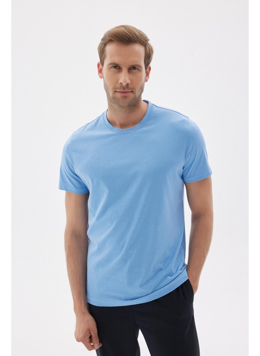 Odelon Crew Neck Cotton Slim Fit Men's Light Blue Basic T-Shirt  - Image 1