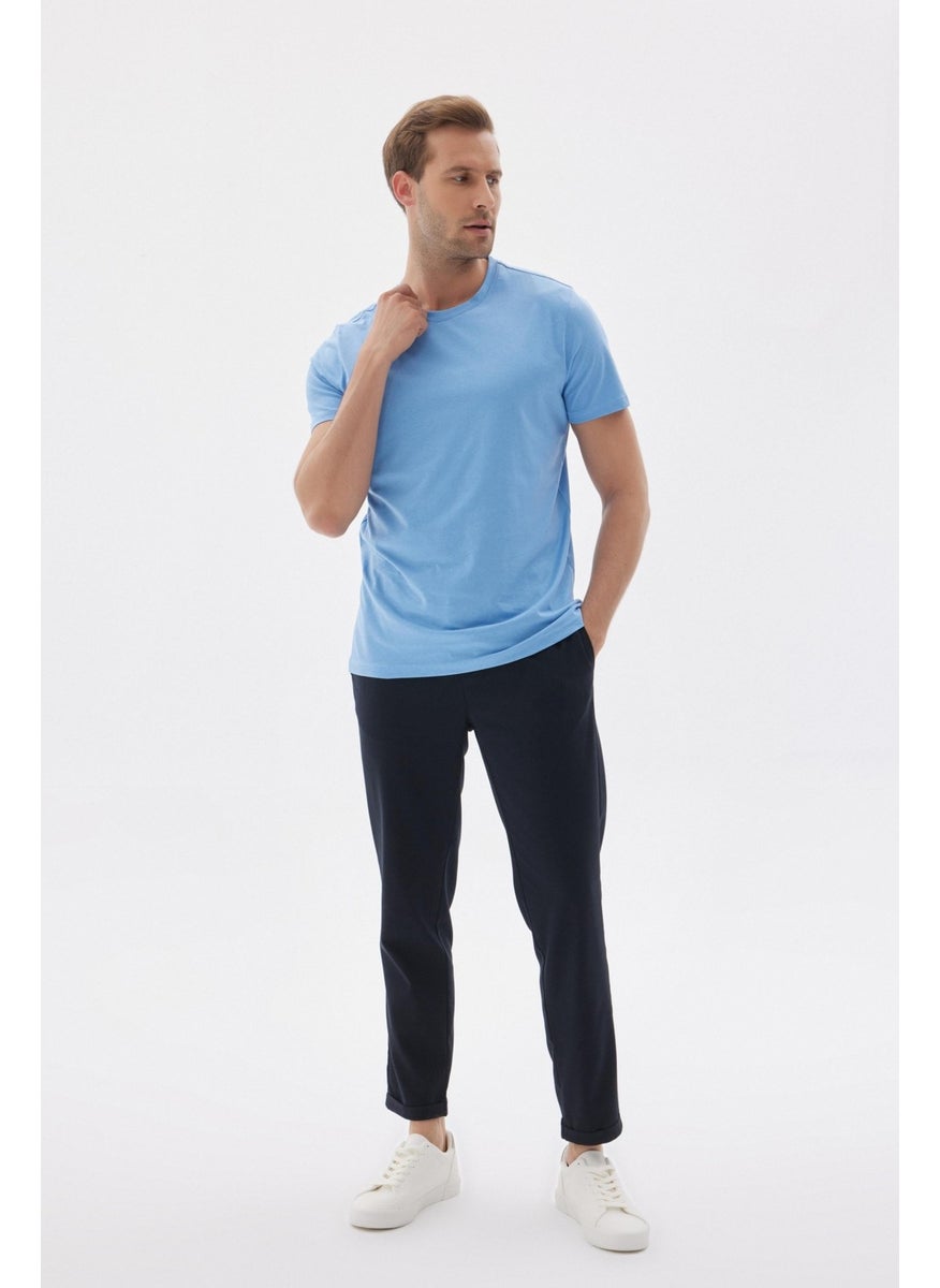 Odelon Crew Neck Cotton Slim Fit Men's Light Blue Basic T-Shirt  - Image 3