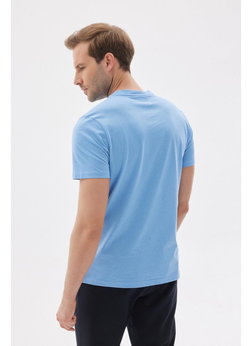 Odelon Crew Neck Cotton Slim Fit Men's Light Blue Basic T-Shirt  - Image 5