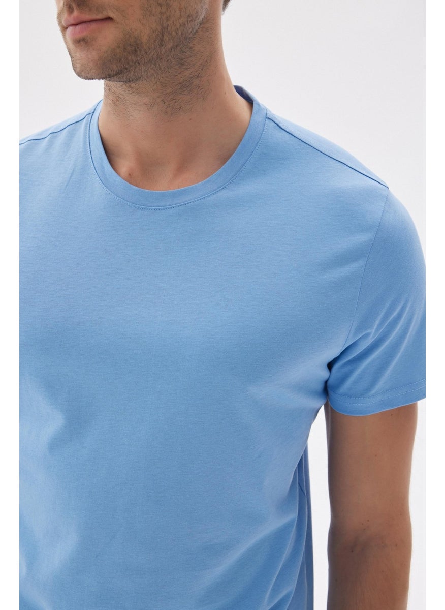 Odelon Crew Neck Cotton Slim Fit Men's Light Blue Basic T-Shirt  - Image 4