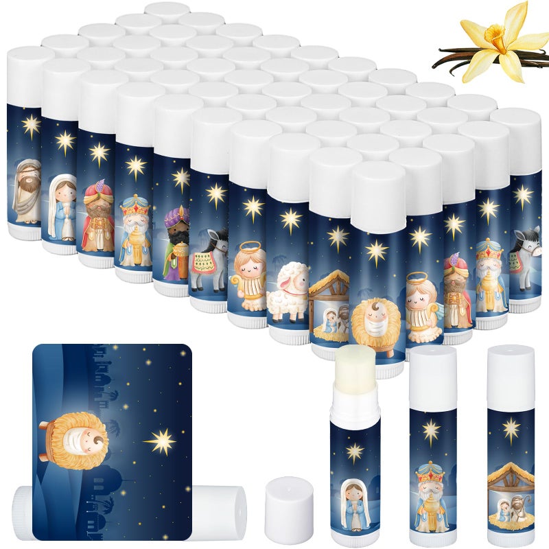 Siifert 50 Pcs Nativity Lip Balm Gifts Advent Calendar 2024 Bulk Christmas Stocking Stuffers Christian Religious Holiday Party Gifts Favors Treat Goodies for Women  Men