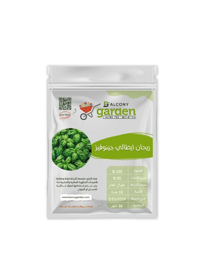 Original Italian Genovese Basil Seeds - 10 Seed Pack - Ideal for Pesto Sauce and Home Gardening
