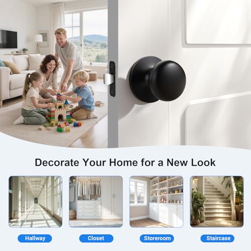 KNOBWELL 2 Pack Passage Door Knobs for Hallway or Closet Door Knobs, Matte Black Interior Door Knobs, Keyless Doorknobs Non-Locking Round Door Handle, Black Door Knob Interior - Image 4