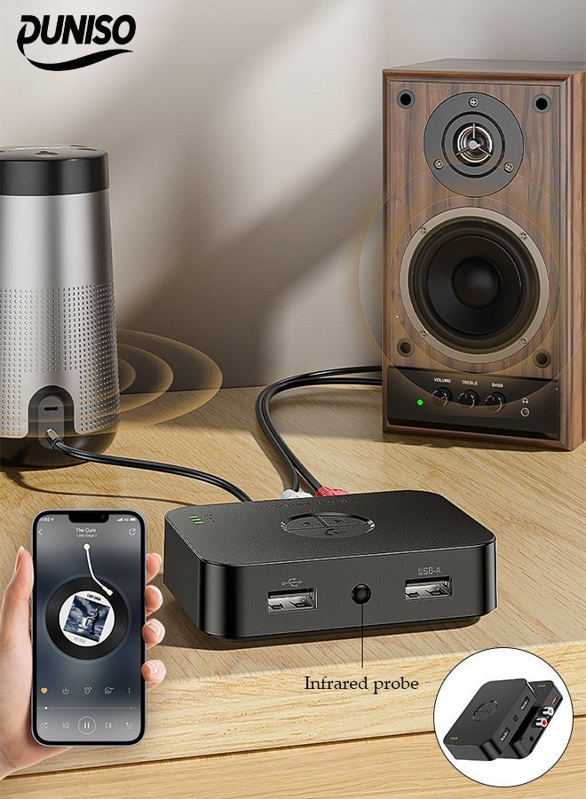 DUNISO Bluetooth Receiver,Bluetooth 5.4 Car Adapter,Audio Receiver,Support Wireless/USB/Hands Free Calling ,Plug And Play，Can Connect Two Mobile Phones Simultaneously，Apply To Mobile，Pad，TV，Audio，Headset，Speaker,82*67.4*22.7mm - Image 1