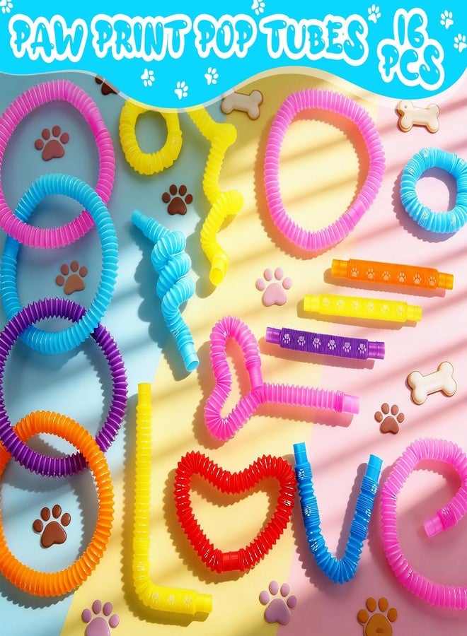 Skylety 16 Pack Paw Print Party Favors Paw Print Pop Tubes Sensory Toy for Kids Boys Girls Anxiety Colorful Pop Tubes Birthday Favors Classroom Rewards School Educational Learning Activity Supplies - Image 4