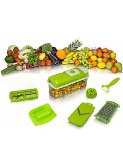 6 in 1 Multifunctional Professional Onion Vegetable Chopper, Kitchen Vegetable Cutter with 8 Blades, Garlic Carrot Cutter with Container (Geen)