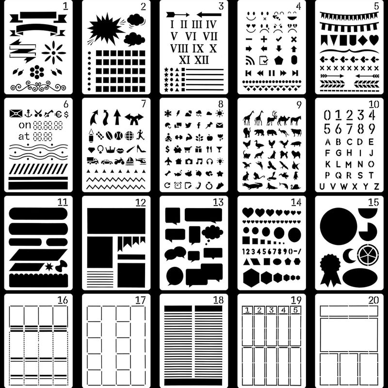 Zonon 20 Pieces Journal Stencils Spreads Journal Stencils DIY Templates Planner Stencils Plastic Planner Set for Productivity Habit DIY Notebook Diary Creating Calendars, Lists, Letters, Numbers  - Image 2