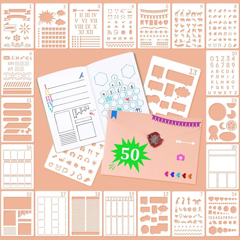 Zonon 20 Pieces Journal Stencils Spreads Journal Stencils DIY Templates Planner Stencils Plastic Planner Set for Productivity Habit DIY Notebook Diary Creating Calendars, Lists, Letters, Numbers  - Image 1