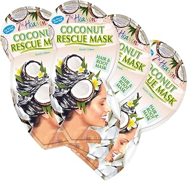 7th Heaven Coconut Hair Mask Pack of 4 Vegan Rescue Haircare Boosts Volume and Strengthens Roots Locks Works in 5 Minutes Genuine 7th Heaven Hair Treatment - Image 1