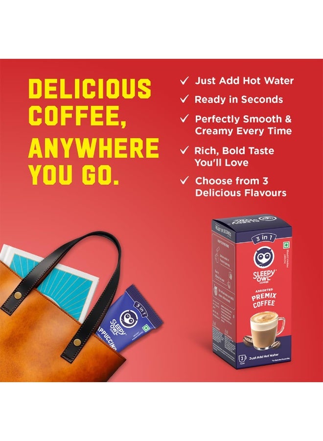 Sleepy Owl Assorted Instant Coffee Premix Sachets | 3 in 1 Coffee Sachet | Frothy & Creamy Cafe-Style Coffee at Home | 3 Delicious Flavours | Just Add Hot Water | 60g (3 Sachets x 20g) - Image 5