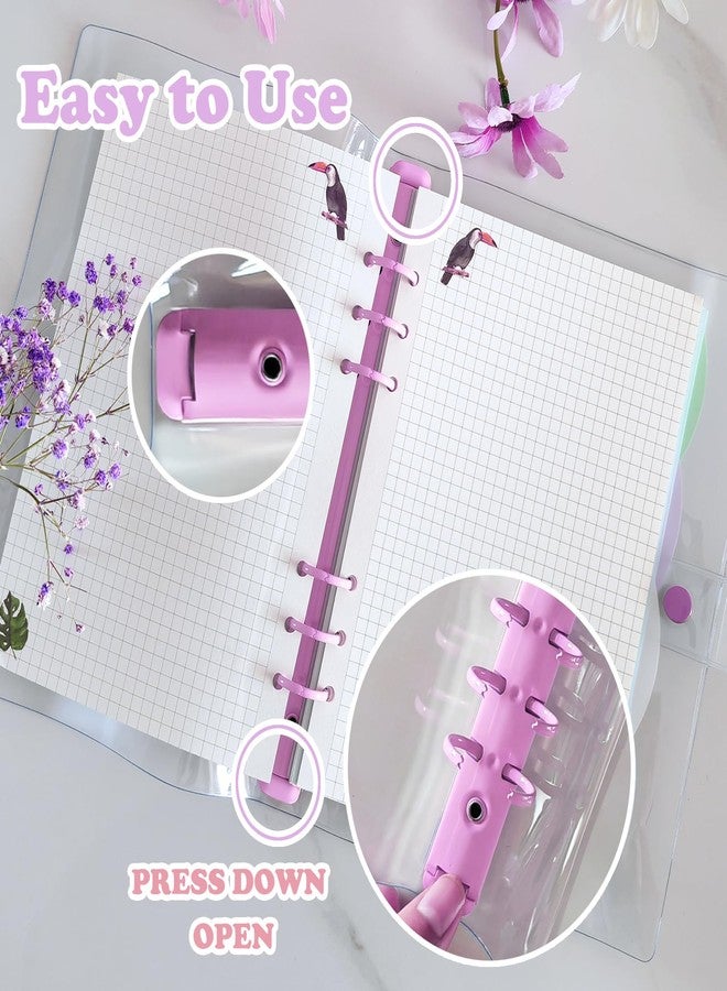 DY.2ten 2 Pack A5 Transparent Soft PVC 6 Holes Binder Notebook Covers, Snap Button Closure Refillable Notebook Round Ring Binder Cover Protector(A5, Clear Cover + Light Purple/White Binder) - Image 5