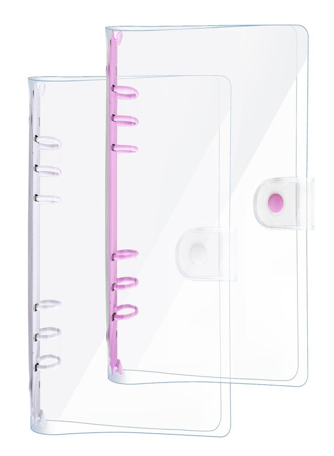 DY.2ten 2 Pack A5 Transparent Soft PVC 6 Holes Binder Notebook Covers, Snap Button Closure Refillable Notebook Round Ring Binder Cover Protector(A5, Clear Cover + Light Purple/White Binder) - Image 1
