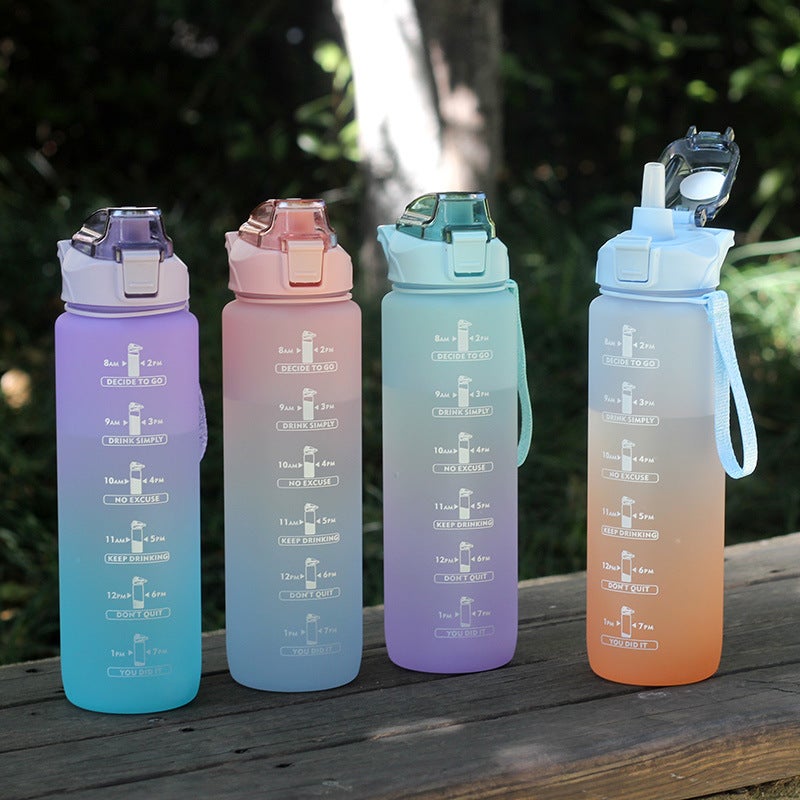 YL Gradient Color Water Bottle, Frosted Space Cup with Portable Strap and Drinking Spout, 1000ml - Gym & Sports Water  Bottle - Image 3