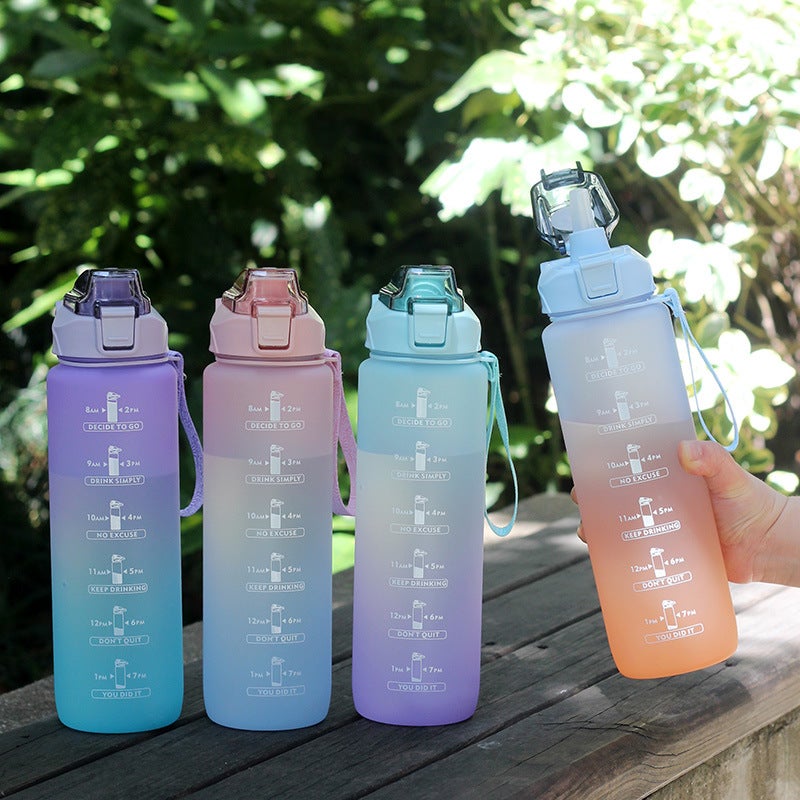 YL Gradient Color Water Bottle, Frosted Space Cup with Portable Strap and Drinking Spout, 1000ml - Gym & Sports Water  Bottle - Image 2