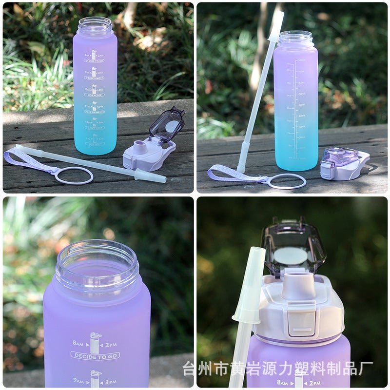 YL Gradient Color Water Bottle, Frosted Space Cup with Portable Strap and Drinking Spout, 1000ml - Gym & Sports Water  Bottle - Image 4